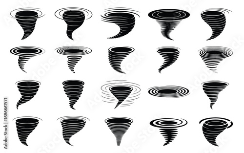 Vector art of a striking collection of tornado illustrations, each meticulously detailed to capture the raw power and destructive beauty of natures most aweinspiring weather phenomenon