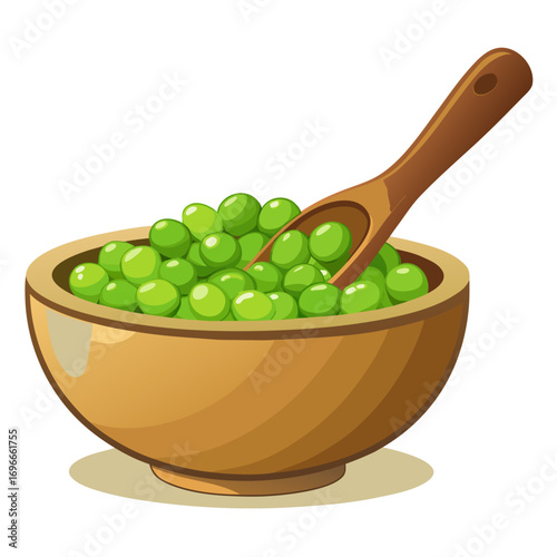 green peas in a wooden bowl