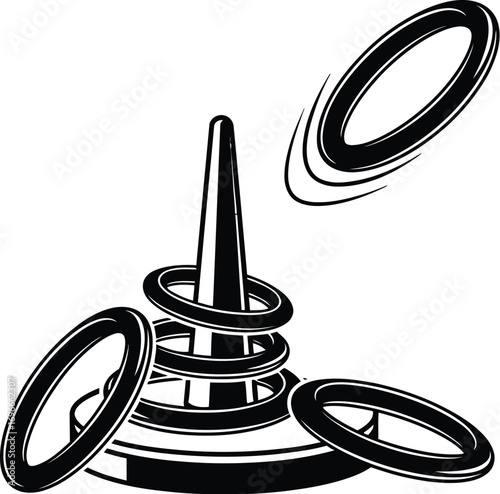 Classic ring toss game with rings in motion, evoking fun and competition.