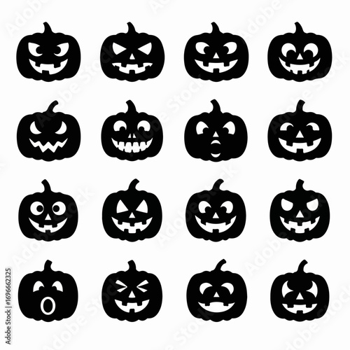 Halloween Jack-o-Lantern Faces Vector Icon Set Spooky Pumpkins