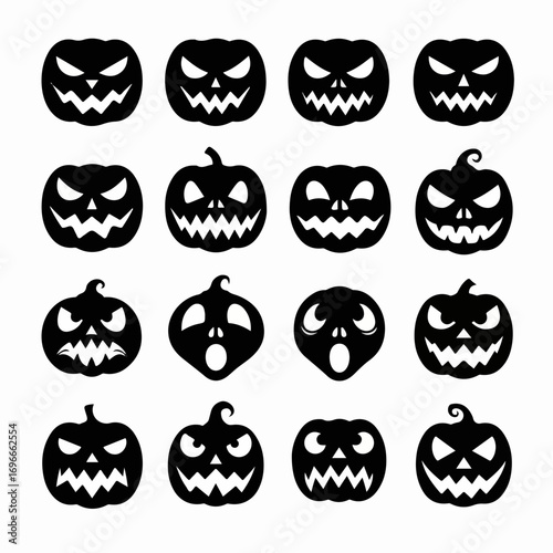 Halloween Pumpkin Faces Spooky Jack O Lanterns Vector Icons