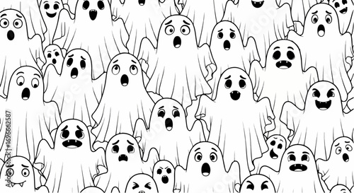 Cartoon Ghost Halloween Seamless Pattern Background