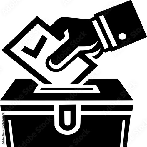 Democracy in Action: A vector illustration captures the essence of voting, showcasing a hand casting a ballot into a ballot box, symbolizing participation in elections and the power of civic duty. 
