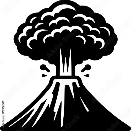 Volcanic Eruption: A black and white illustration capturing the raw power of nature with an active volcano spewing ash and smoke into the air.