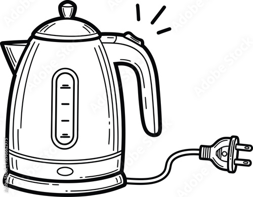 Simple line drawing of an electric kettle with a power cord and plug