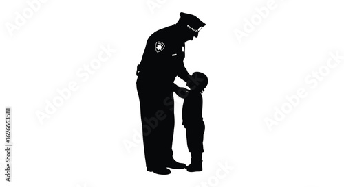 a police officer comforts a child in silhouette form