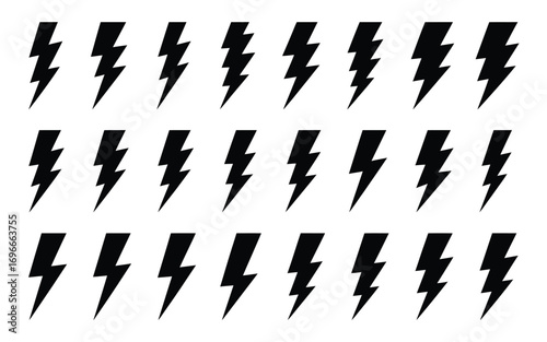 Vector art of a dynamic pattern of lightning bolts, conveying energy, power, and speed in a simple yet striking design, perfect for adding a jolt to any project