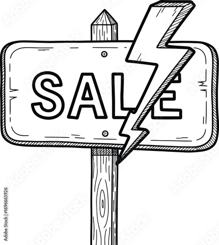 Bold sign announces a flash sale with a dynamic lightning bolt symbol, symbolizing urgency and excitement.