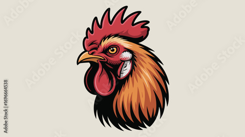 Vector art of detailed rooster head illustration with vibrant plumage, capturing the essence of farm life and rural charm, perfect for agricultural themes and animalrelated designs