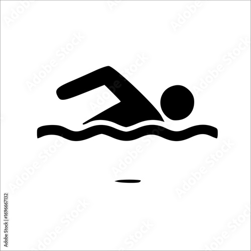 Simple pictogram depicting a person swimming freestyle in water.