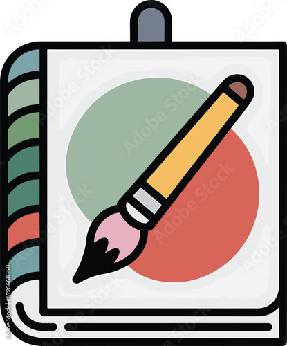 Artist's sketchbook open with brush and color swatches ready for creative expression vector