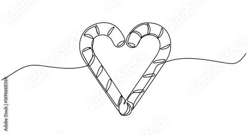 Candy cane heart outline drawing on transparent background  