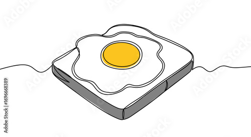 Cartoon drawing of a fried egg on a plate in line style, transparent background  