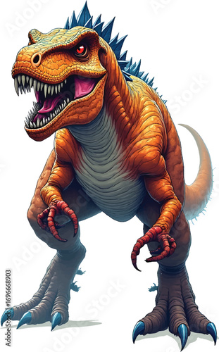 orange dinosaur standing, open mouth, cartoon style clip art preview