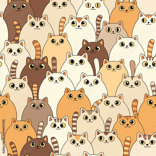 A delightful gathering of adorable chubby cats forming a whimsical pattern