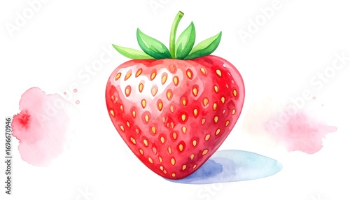 Watercolor illustration of a heart-shaped strawberry