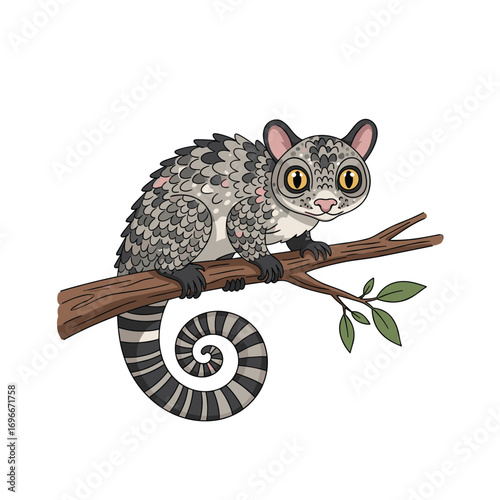 Captivating small mammal with striking eyes perched gracefully on a branch in its natural habitat