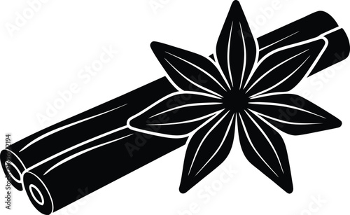 Cinnamon sticks and star anise spice ingredient silhouette vector