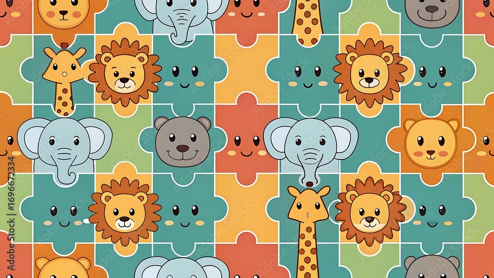 Obraz premium Seamless pattern with colorful balloon animals and stars