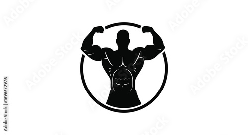 a strong silhouette figure lifting weights in circular frame