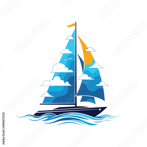 Sailing through the skies a dreamy voyage across a blue horizon under a sunny day