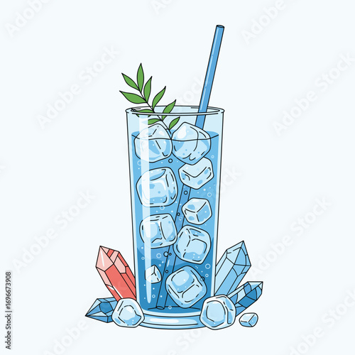 Refreshing crystal infused sparkling water with fresh mint garnish and ice cubes