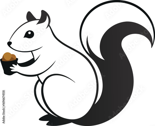 Stylized white squirrel holding an acorn with black outline animal wildlife