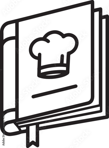 Recipe Book with Chef Hat Icon Minimalist Line Art Style Illustration for Culinary Concepts and Designs