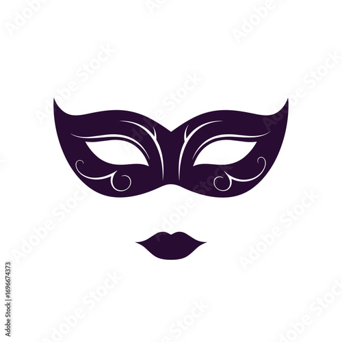 Intriguing purple masquerade mask and lips art representing mystery and glamour for festive celebrations