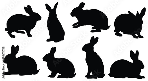 various silhouettes of rabbits in different poses