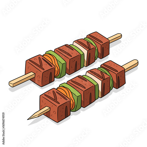 Delicious skewers with meat and vegetables grilled to perfection for a healthy meal
