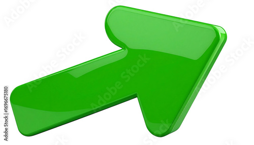 Glossy green arrow points up and right