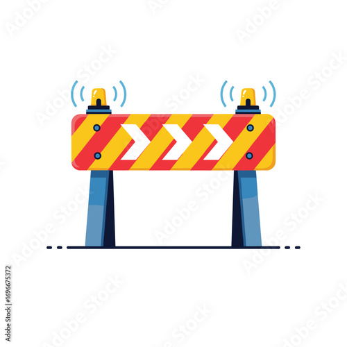 Warning sign barricade with flashing lights for road construction and safety management