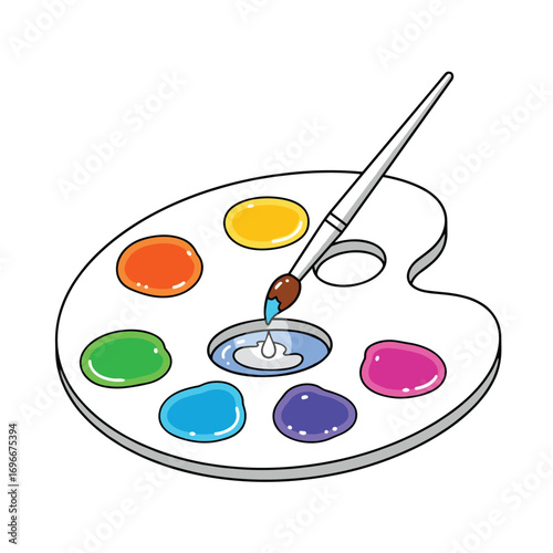 A colorful artist palette with a brush mixing white paint in the center a delightful art supply for creative endeavors