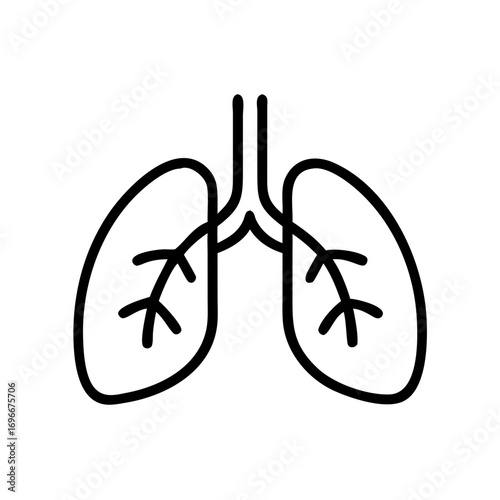 Human lung organ outline icon or symbol. Medical anatomy internal organ for health, respiratory system, biology, education concept. Vector graphic design element