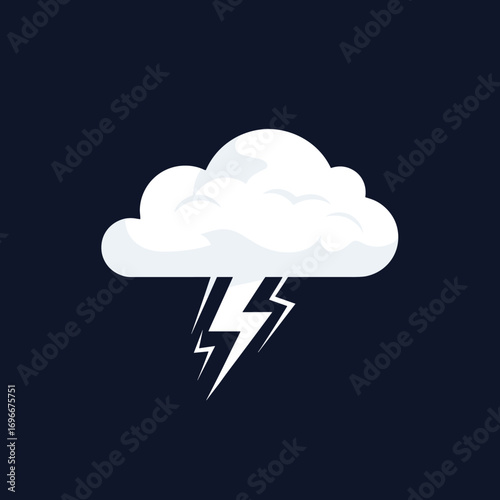 Dramatic dark sky with a menacing thundercloud and sharp lightning bolts illuminating the night
