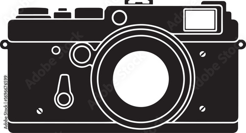 Retro Film Camera Illustration in Black and White for Photography Enthusiasts and Graphic Design