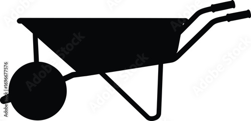 Scalable vector graphic silhouette of a wheelbarrow for garden and construction use eps
