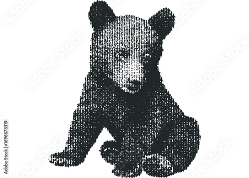 Bear Cub Formed from Textured Lines on Transparent. Vector hand drawn illustration