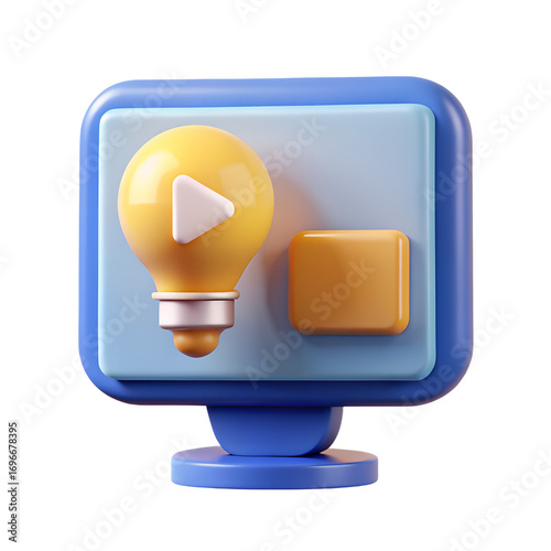3D icon of a video tutorial or creative course on a computer screen, with a transparent background - Generative AI
