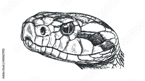 Sketch of a serpent head on transparent background. Vector hand drawn illustration