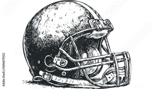 American football helmet sketch on transparent background. Vector hand drawn illustration