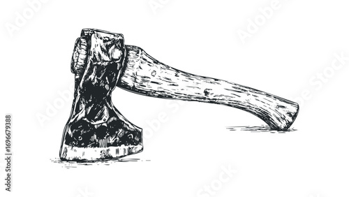 Hand drawn axe tool image with transparent background. Vector hand drawn illustration