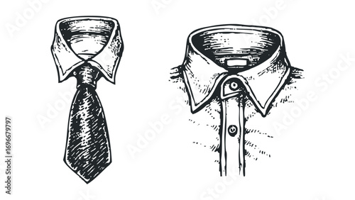 Sketch of a Collared Shirt and Necktie. Vector hand drawn illustration