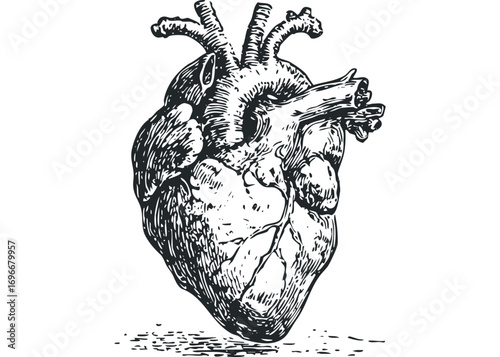 Human Heart Illustration on Transparent Background. Vector hand drawn illustration