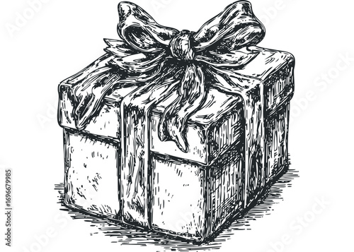 Hand Drawn Gift Box with Bow. Vector hand drawn illustration
