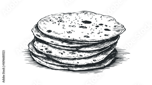 Stack of Flatbreads Image. Vector hand drawn illustration