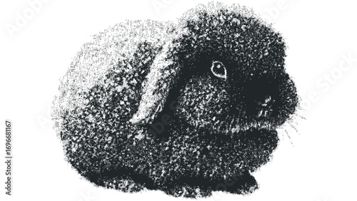 Distressed Halftone Rabbit Portrait on Transparent Background. Vector hand drawn illustration