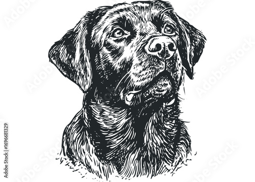 Sketch of a Black Labrador Retriever dog portrait on a transparent background. Vector hand drawn illustration