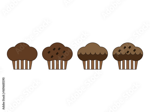 チョコレートマフィンのアイコンのイラストのセット